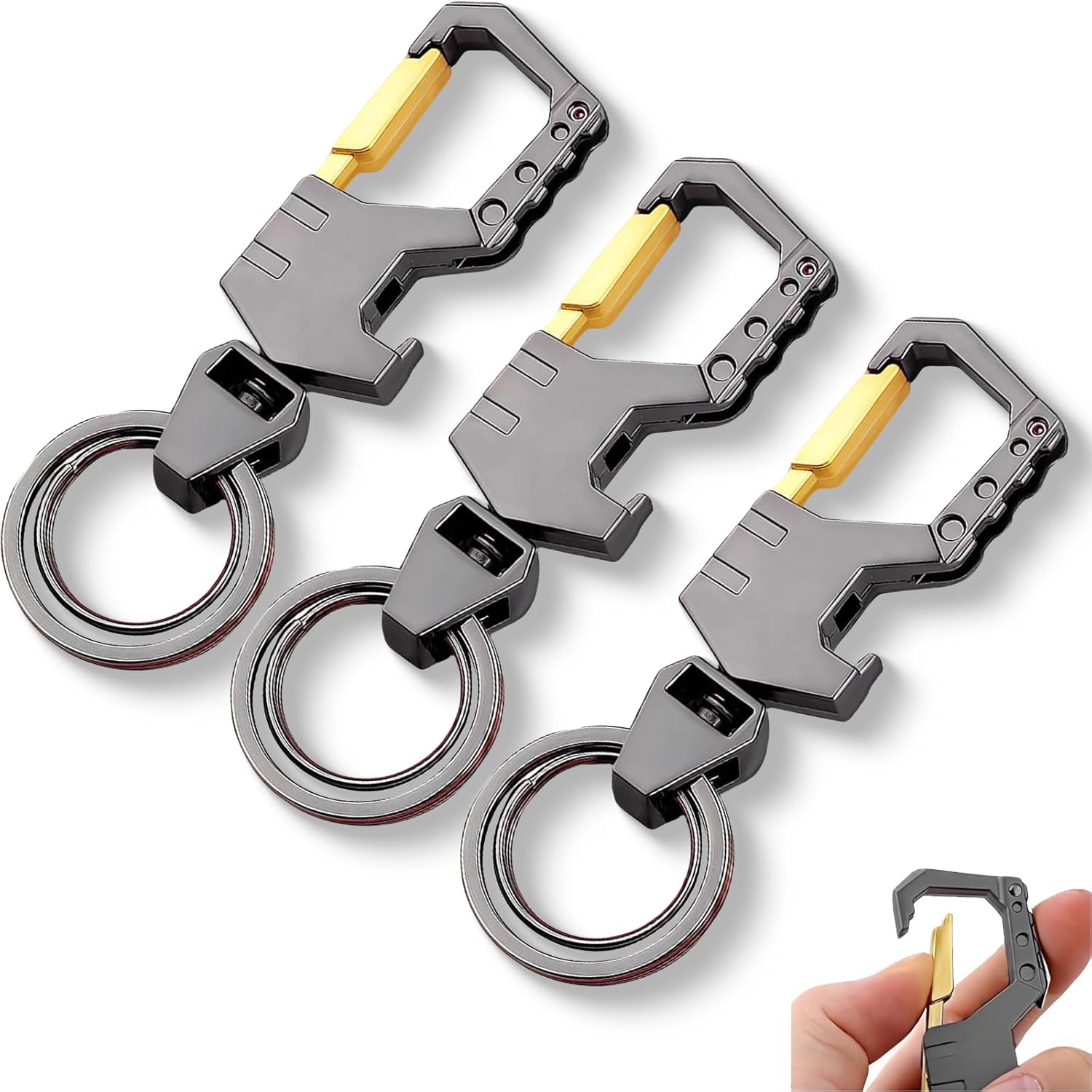 3 Pcs Key Chain Heavy Duty KeyChain with Bottle Opener,Carabiner Car Key Chains for Men