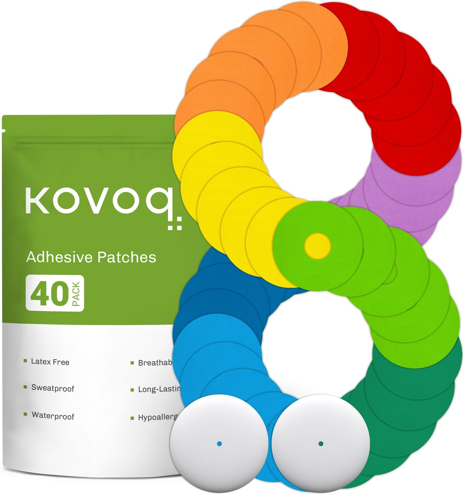 KOVOQ 40-Pack Waterproof Adhesive Patches for Libre 2 & Lingo, Medtronic Guardian 4 & Simplera, Insulin Pumps, Universal CGM Patches, 2 Reusable