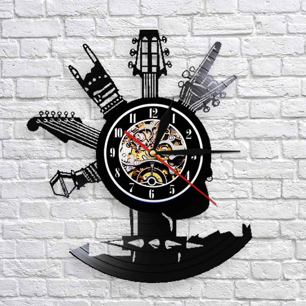 Dia 30 cm Chitarra Disco in vinile Orologio da parete Strumenti musicali Regali per gli appassionati di musica rock Home Art Design Decor personalizzato Orologio 7 colori che cambiano Regalo per bam