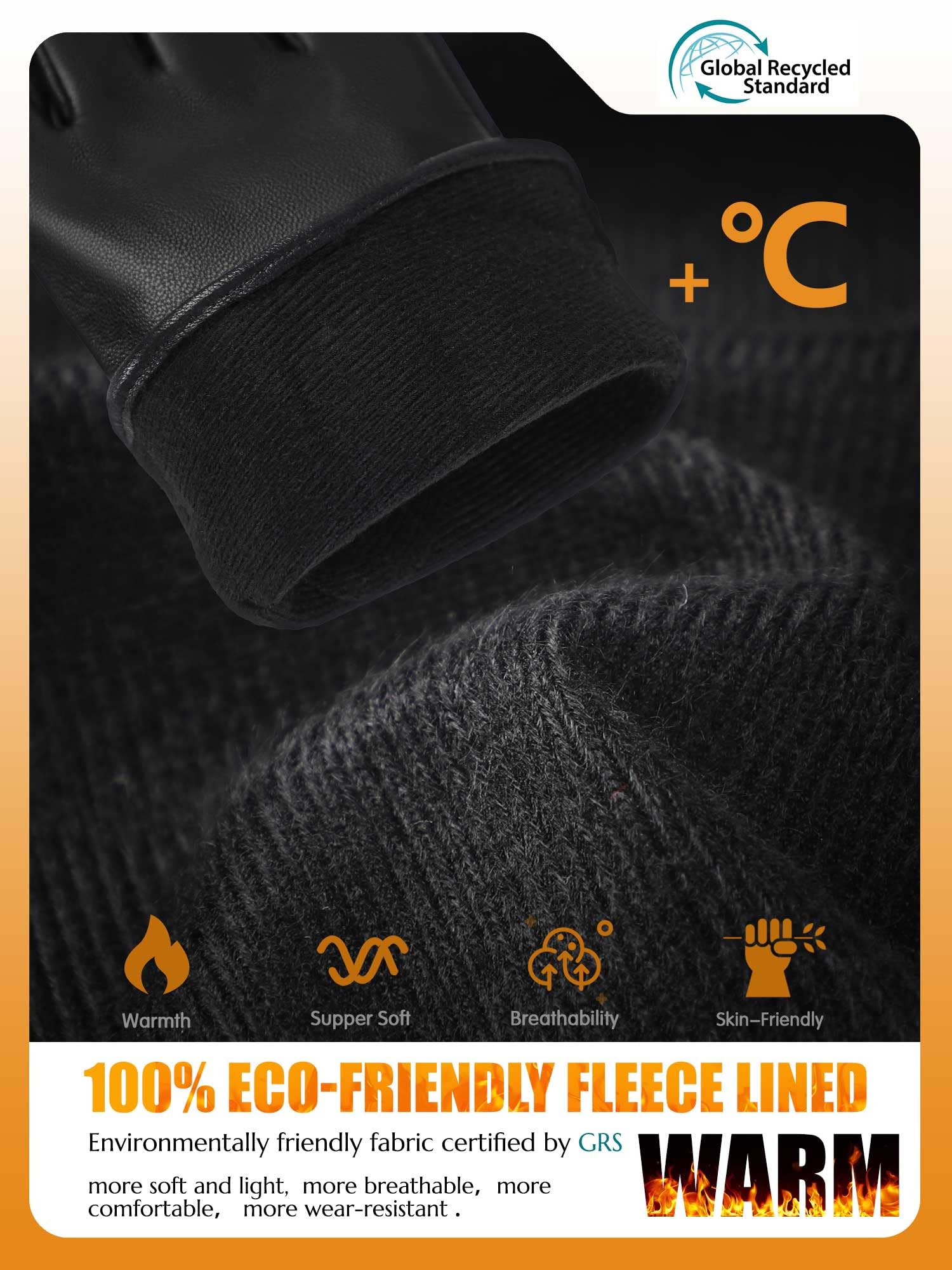 GSG SINCE 1998 Handschuhe Damen Leder Echtleder Gefüttert Schwarzfleece M