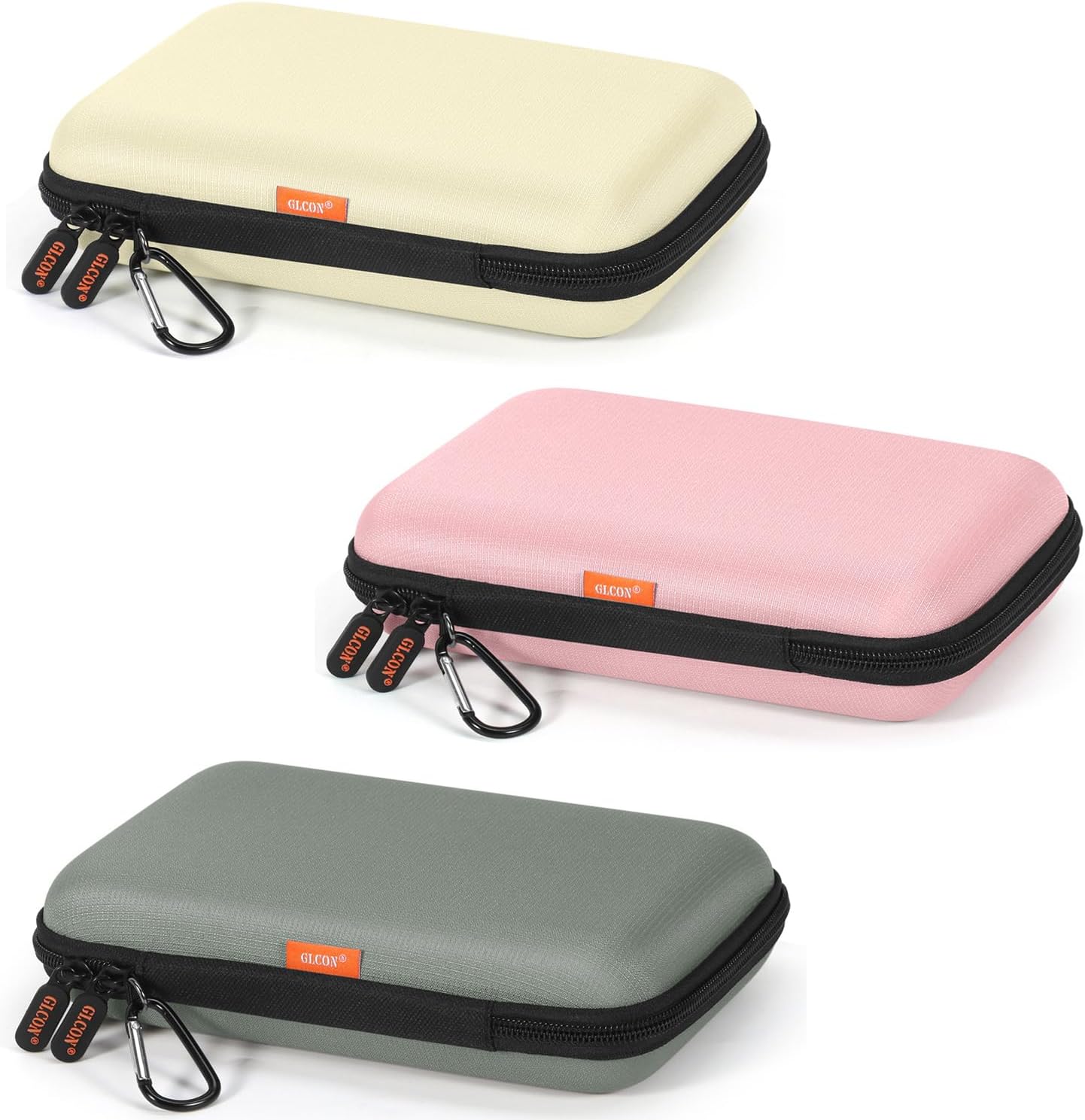 Large Hard Carrying Case - Universal Electronic Organizer Storage Case Bag - Gray-Green + Light-Beige + Gentle-Pink