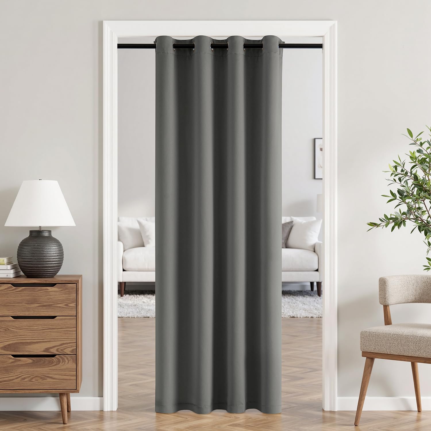 MIULEE Tenda Tenda Termica 1 Pezzo 132x225 cm Grigio | Tenda Termica Doppio Strato con Anelli, Isolante Freddo/Caldo, Oscurante e Antivento per Porte Interne in Inverno