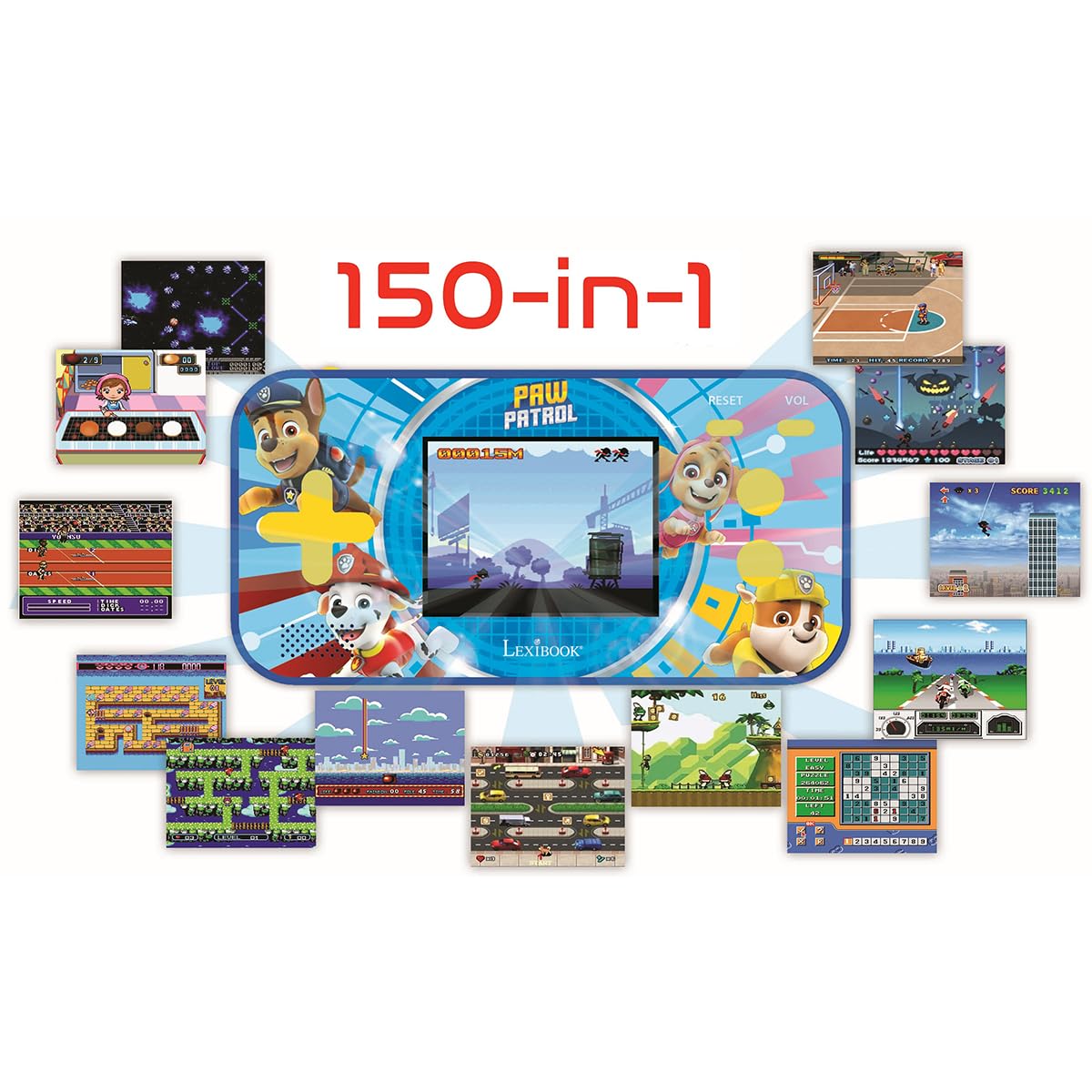 Lexibook Paw Patrol La Squadra dei Cuccioli Chase Console di Gioco Portatile Compact Cyber Arcade, 150 Giochi, LCD, Batteria, Rosso/Blu, JL2367PALXB
