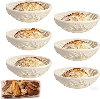 6Pcs Sourdough Proofing Baskets Set - 6 Inch Round Bannetons with Natural Rattan Lining | Bread Baking Kit for Artisan Loaves & Homemade Sourdough