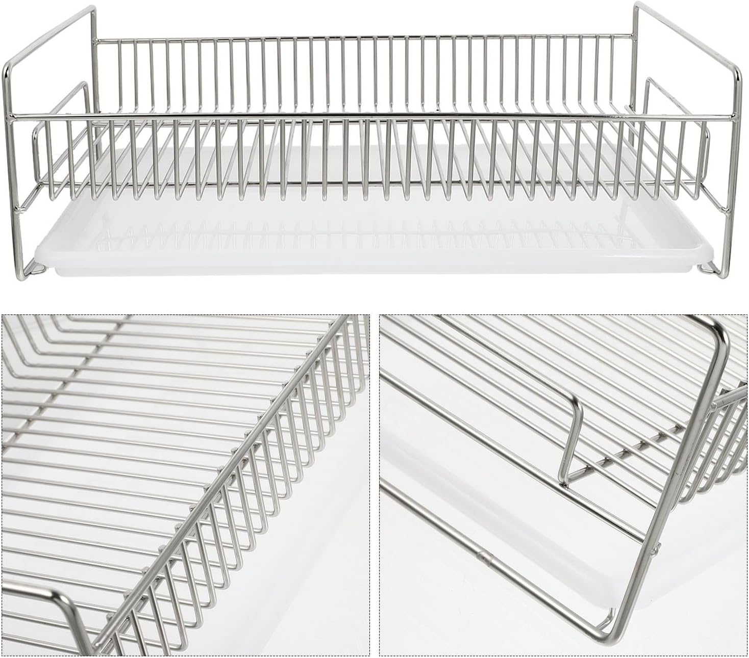 Multifunctional Stainless Steel Dish Rack with Drainboard, Heavy-Duty Kitchen Tableware Drainer Stand for Bowls, Cups, and Bottles, Household Storage Organizer for Countertop