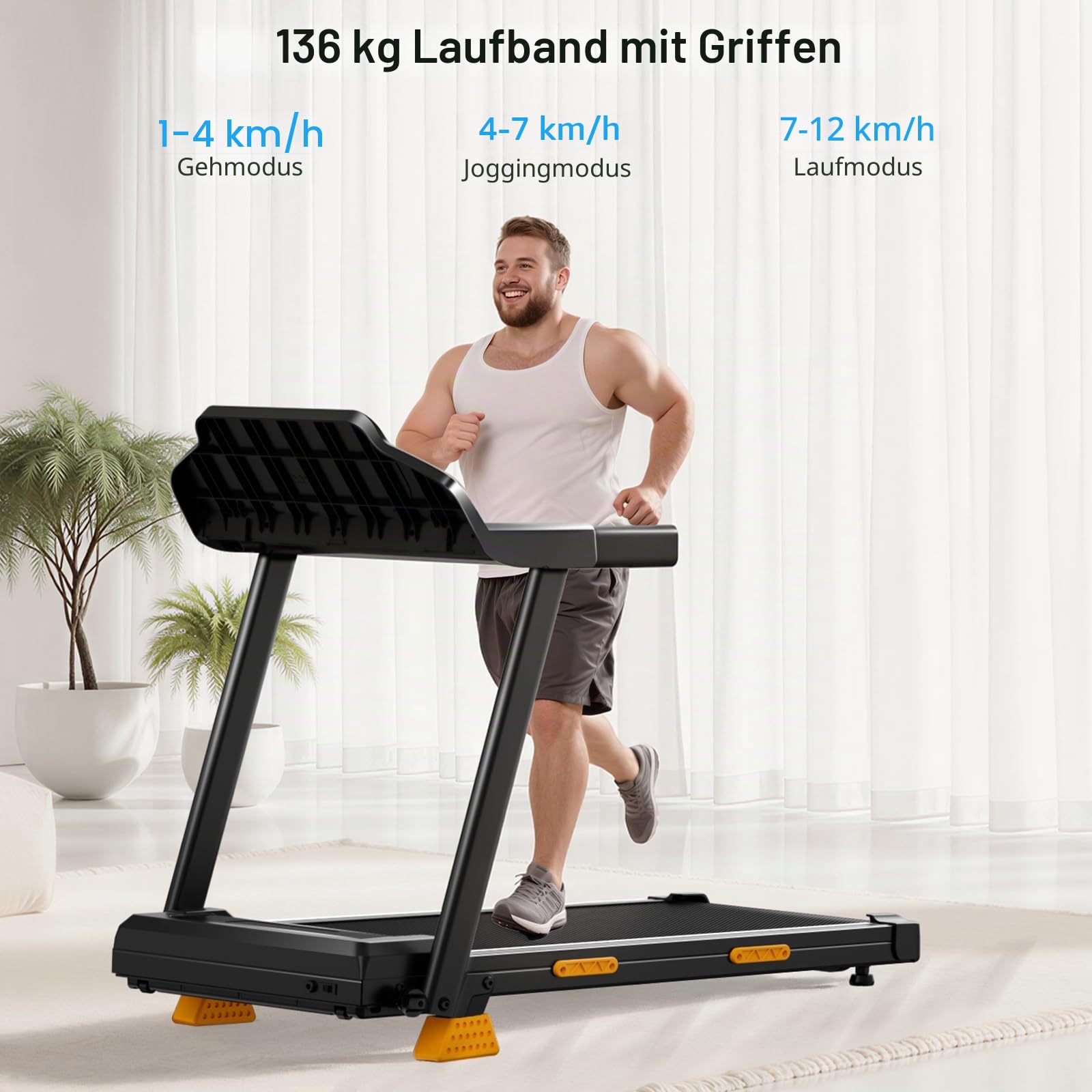 UMAY Laufband für Zuhause Klappbar mit Steigung 15% | Laufbänder 12KM/H, Treadmill for Home mit 3,0-PS-Motor und LED-Anzeige, 136KG
