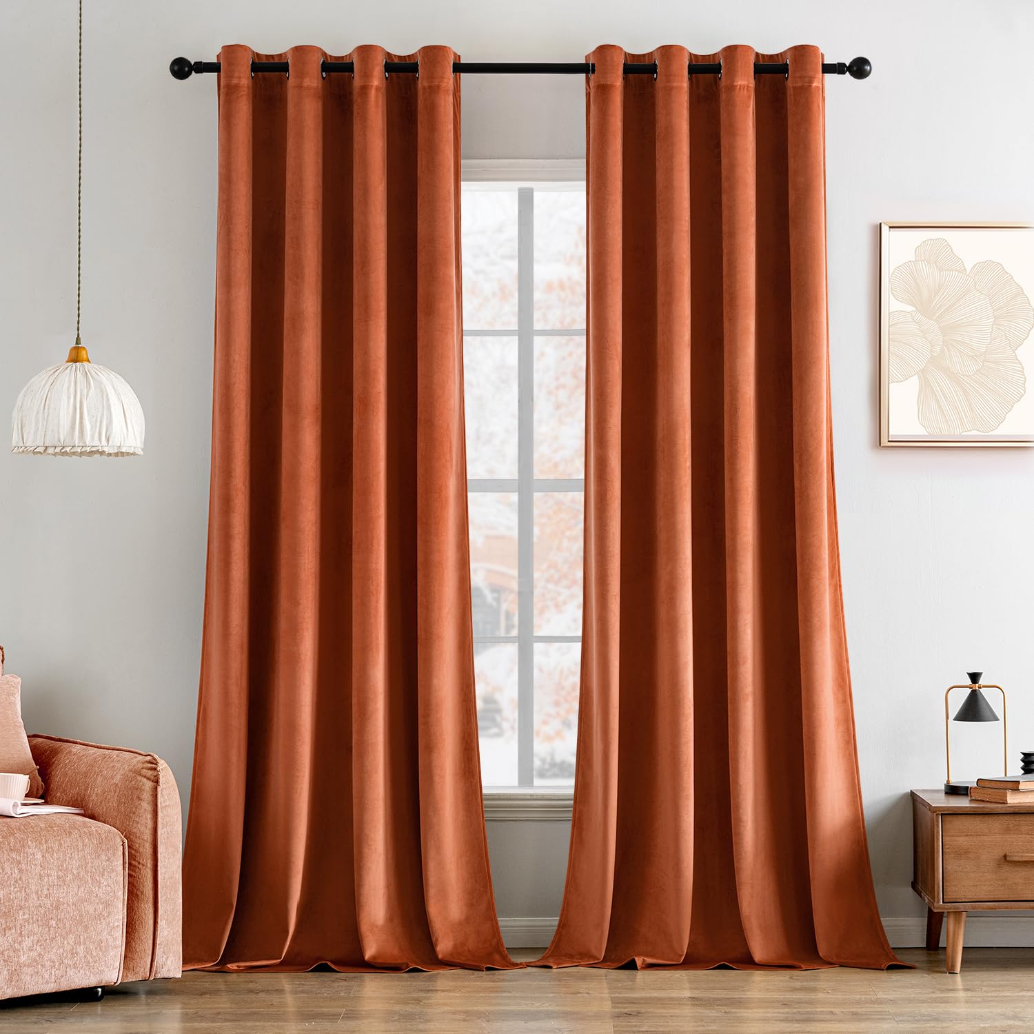 MIULEE Herbst Vorhänge Samtvorhang Ziegelrot Ösen 2er Set 140X260, Blickdicht Vorhänge Samt für Deko Schlafzimmer Wohnzimmer, Wunderschön Weich Samtvorhang Verdunkelnd Samt Vorhang Blickdicht