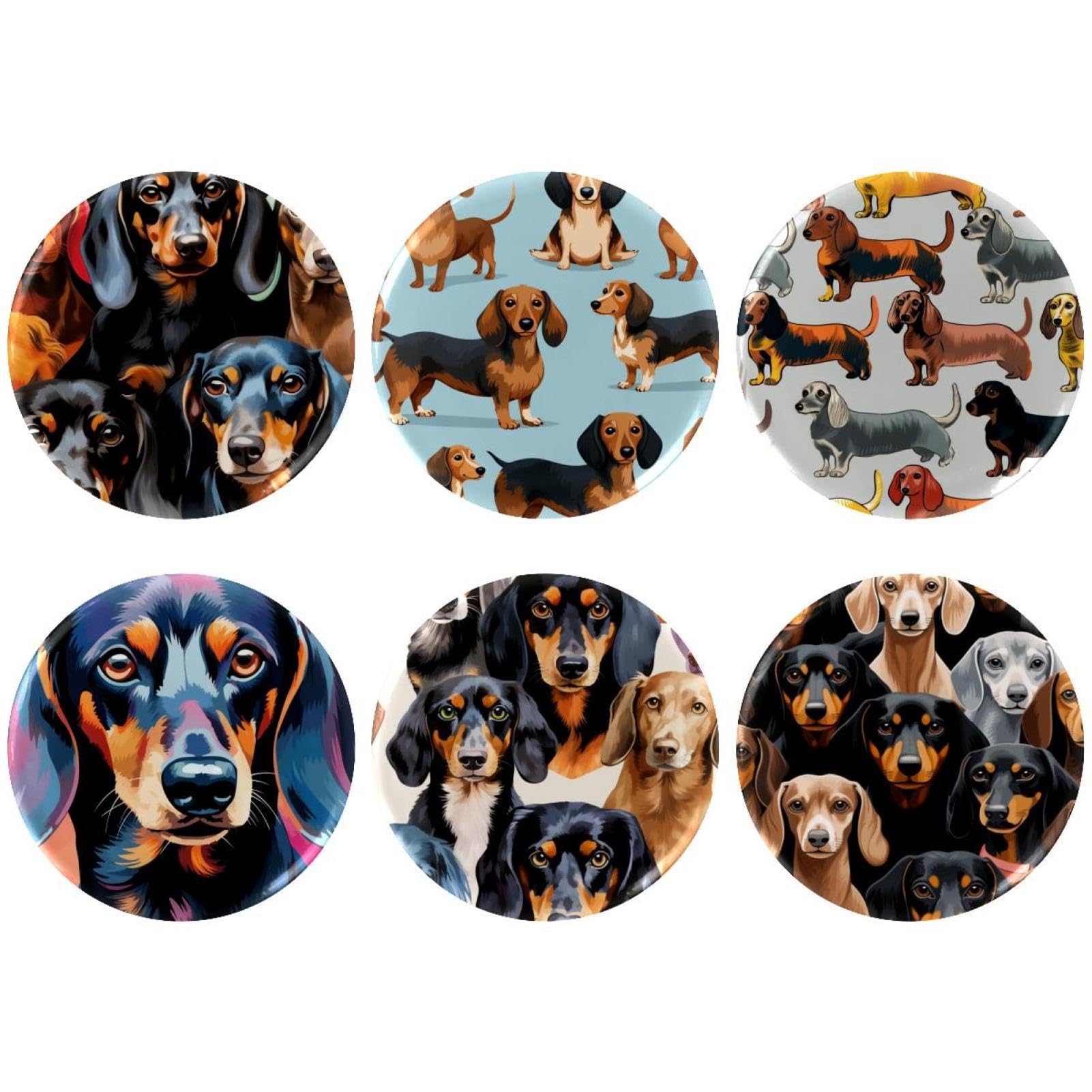 6-Pack Kids' Long-Lasting Fashionable Button Pins, Cute Brooches for Clothing, Backpacks, Hats, and Jackets, Dachshund Pattern