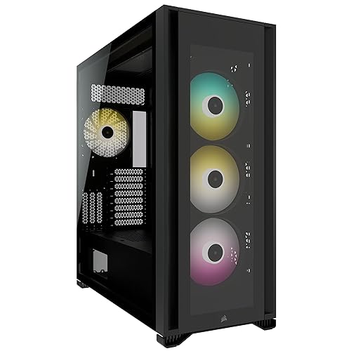 Corsair iCUE 7000X RGB Full-Tower ATX PC Case (Three Tempered Glass Panels, Four Included 140mm RGB Fans, Easy Cable Management, Smart RGB and Fan Speed Control, Spacious Interior) Black - Black