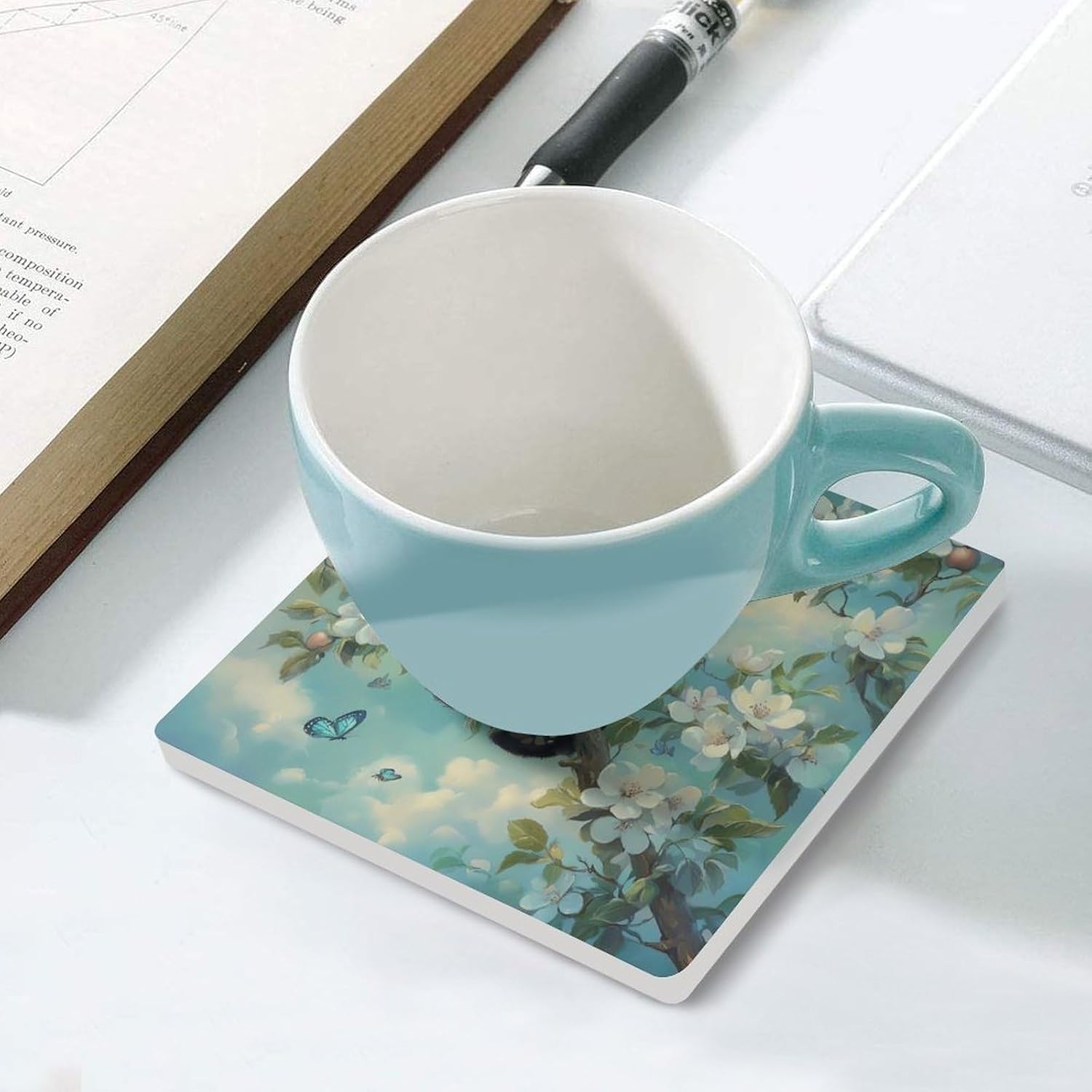 Cute Panda Bear Ceramic Coasters Set Square Drink Coasters Table Coaster for Kitchen Desktop Decor