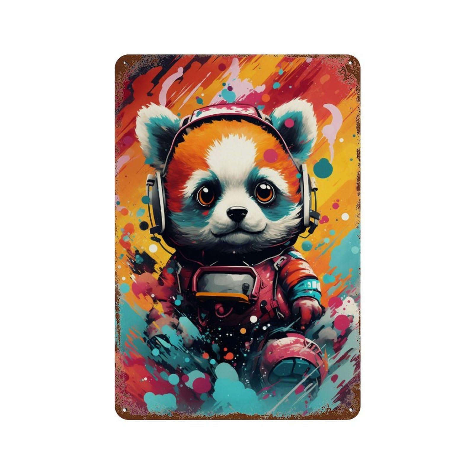 Cosmic Panda Explorer Decorative Tin Sign 11.8"x7.9", Retro Wall Decor for Garage, Pub Or Kitchen