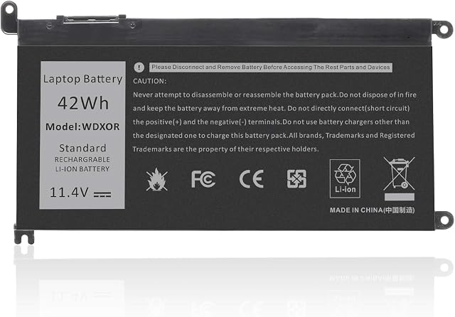 ARyee WDX0R Battery Compatible with Dell Inspiron 13 5368 5378 5379 7368 7378 Inspiron 15 5565 5567 5568 5578 7560 7570 7579 7569 5765 5770 Series, Replacement for WDX0R 3CRH3 T2JX4 FC92N(11.4V 42Wh)