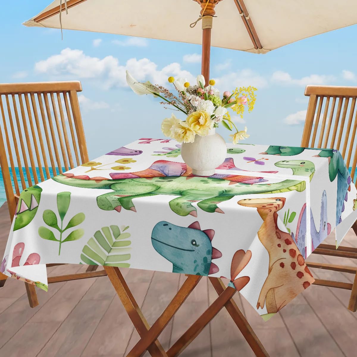 dinosauro tovaglia da esterno con foro dell'ombrello cerniera divertente dinosauro 152 x 152 cm tovaglia impermeabile in tessuto di poliestere copritavolo per patio tavolo da picnic