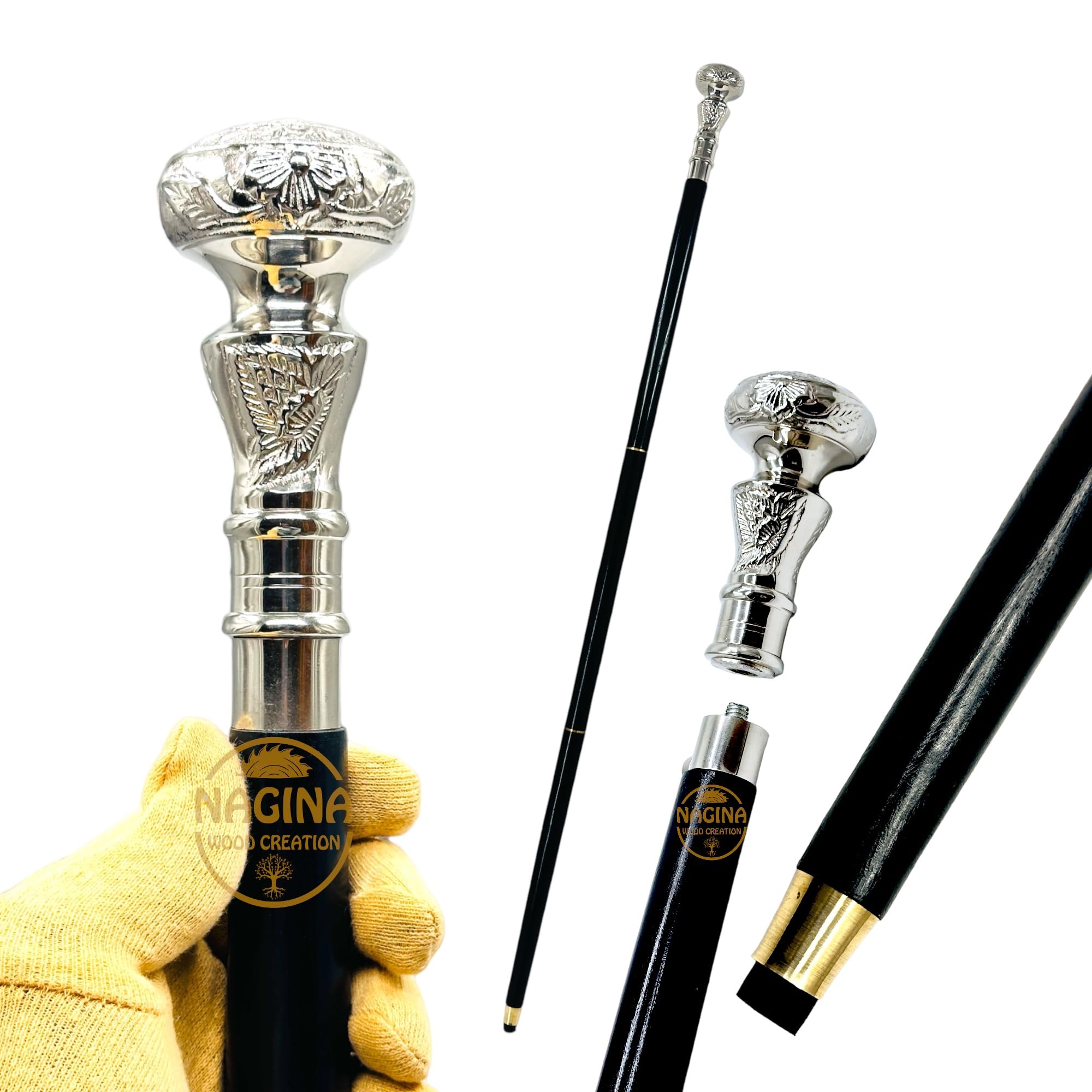 Nagina Wood Creation Shisam Wooden Walking Stick with Premium Brass Handle,Extended Lengt 37 inches (Style 01)-image-16