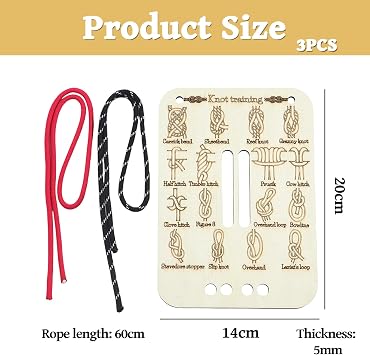 Rope for Knot Tying Practice, Knot Training Board Kit with 2 Ropes, Essential Outdoor Survival Tools for Camping, Hiking, Sailing, and DIY Projects, Choice for Hiking Lover