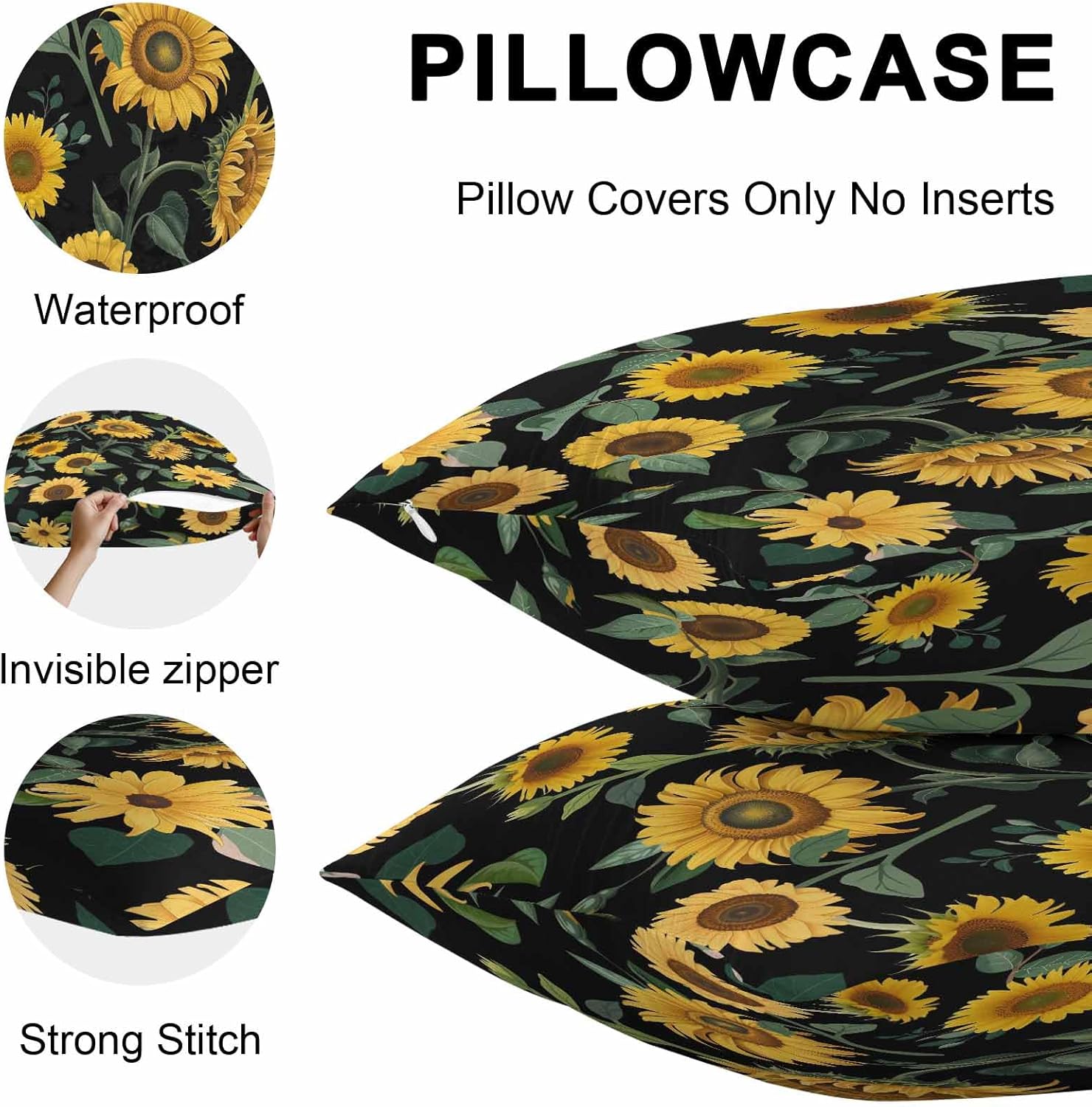 Spring Blossoms Sunflowers Outdoor Pillow Covers Set of 2,Decorative Waterproof Throw Pillow Case, Yellow Floral Boho Leaf Plant Cotton Linen Soft Cozy Cushion Pillowcases