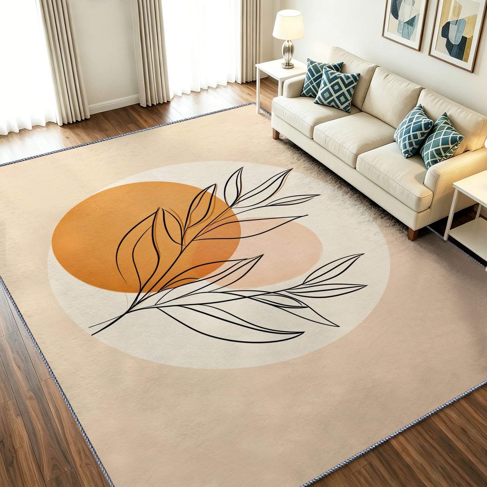 Alfombra abstracta beige de salón moderna lavable a máquina