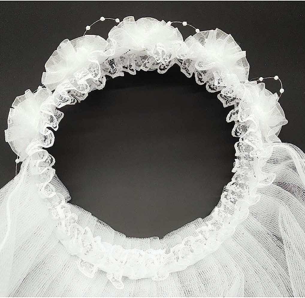 APSAMBR Girls Floral Wreath Veil White Pearls with Bow Headpiece Flower Girl Wedding Headband Kids Veils Crown (B0CQ2QSFDK) Amazon Price History, Amazon Price Tracker