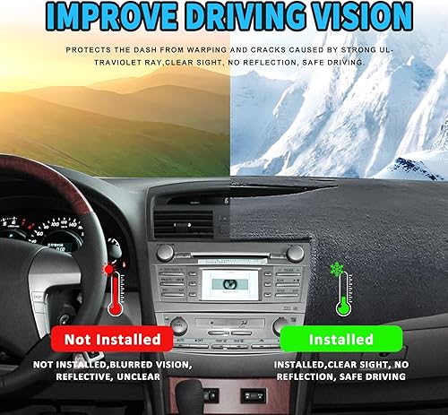 Miniatura 3 de POSAID Funda para salpicadero de Toyota Camry 2011, 2010, 2009, 2008, 2007, ajuste personalizado, para Toyota Camry 2011-2007, color negro