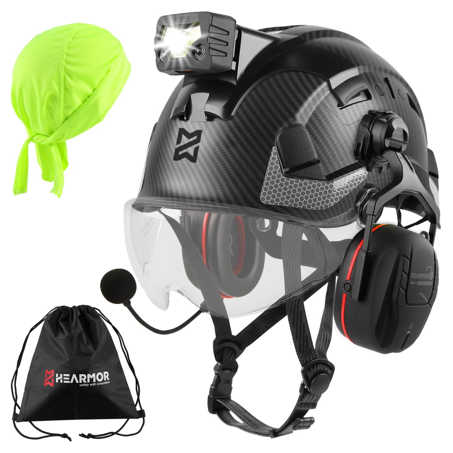 HEARMOR Höhenarbeiten Industriehelm Erwachsene Bauhelm mit Aktivem Gehörschutz ABS Schutzhelm Zertifizierung EN12492 Bestanden EN397 Stoßdämpfung und Eindringfestigkeit Test SNR 32dB mit Bluetooth