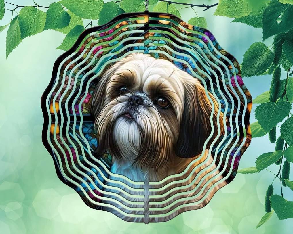 Liberty flags and Gifts 10 Inch Shih tzu Dog Puppy Wind Spinner Yard Decor Aluminum Sublimated Garden Art Indoor Outdoor 3D Kinetic 10RWS-048