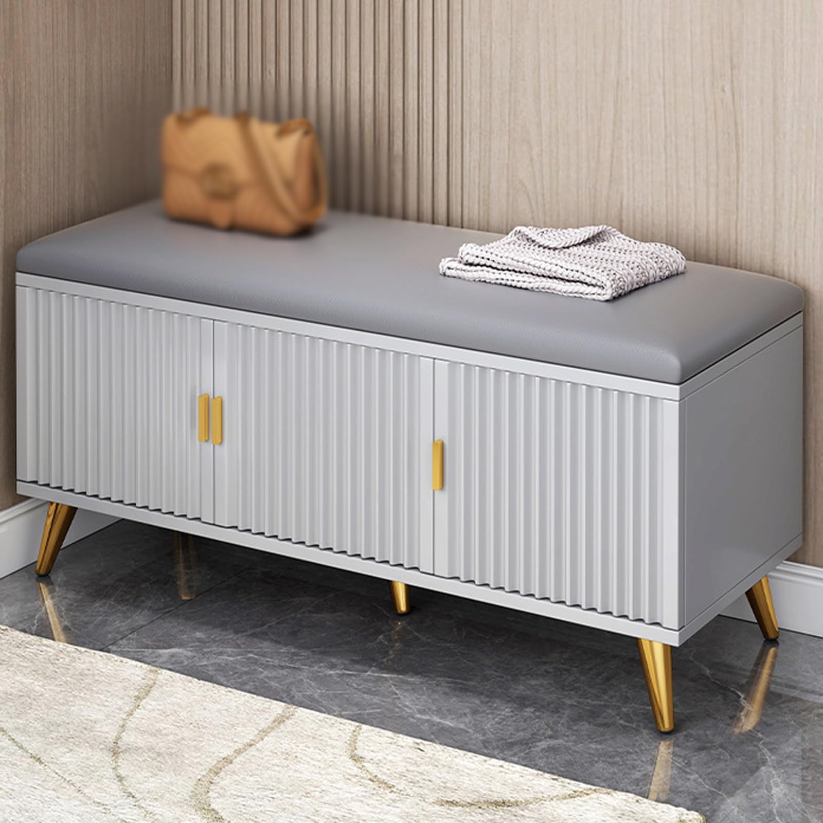 Banc à chaussures d'entrée avec rangement et coussin rembourré
