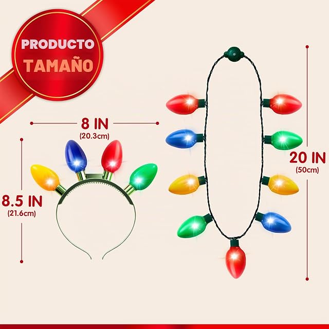 Foto 4 de 7 de JOYIN Paquete de 2 collares navideños con 12 bombillas y diadema, accesorios para fiestas