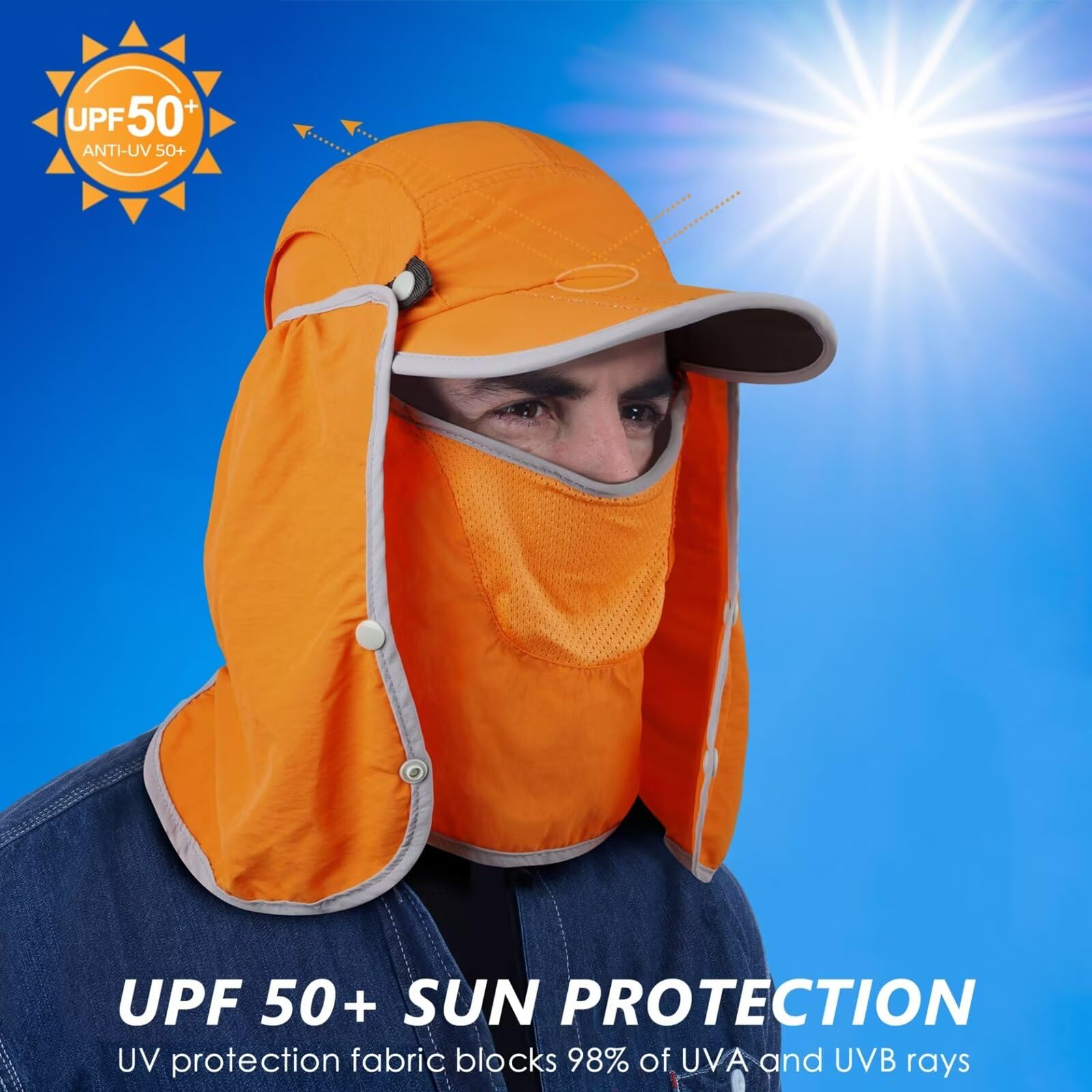 GADIEMKENSD Faltbare Angelkappe mit Nackenschutz UPF 50+ Sonnenschutz Winddicht abnehmbares Design mehrstufige Verstellung Sonnenhut