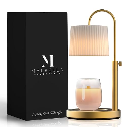 Dimmable Glass Candle Warmer Lamp with Timer - Adjustable Height Candle Lamp Warmer with Timer (8H/4H/2H) - Wax Melter - Ideal Gift, fits Various Size Scented Candles - 02 Bulb - (Gold Metal)