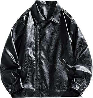 Men Lapel Asymmetric Zip Faux Leather Biker Jacket Outer Coat | Lapel Asymmetric Zip Faux Leather Biker Jacket, Shoulder Epaulets with Pockets, Outer Coat, for Daily Wear,Party,Motorcycle