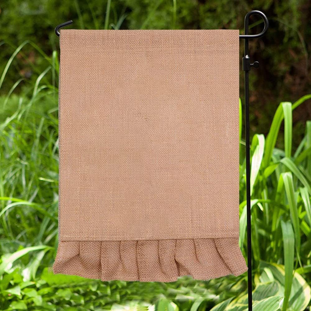 Muka 6 Pcs Blank Garden Decorative Flags, Burlap Banner Flags for Decorating, 12" X 18"-Ruffle Flag