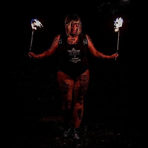 FIRE MECCA Fire Poi Set Cabezas Kevlar MoonBlaze tejidas de 3 pulgadas Juego de 2 Longitud personalizada Cadena de eslabones giratorios Flujo,