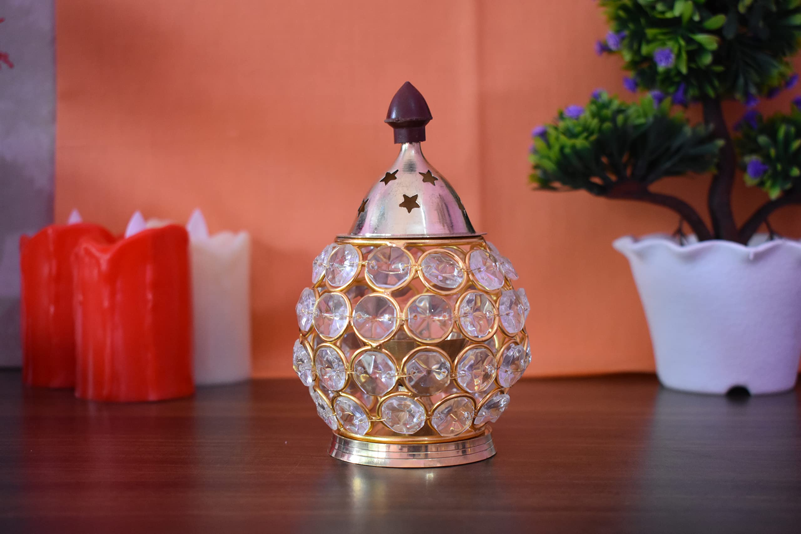 Purti Impex Brass Akhand Diya | Diamond Crystal Deepak/Dia | Akhand Jyot | Decorative Brass Crystal Oil Lamp | Tea Light Holder Lantern Puja Lamp Table Diya Hight 4.5 Small (B0CDXWBML7) Amazon Price History, Amazon Price Tracker