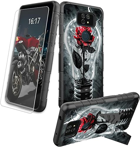 Miniatura 255 de AT&T Calypso 2 (U319AA) Funda con protector de pantalla de vidrio templado resistente con función atril integrado para debut de críquet, ciervo