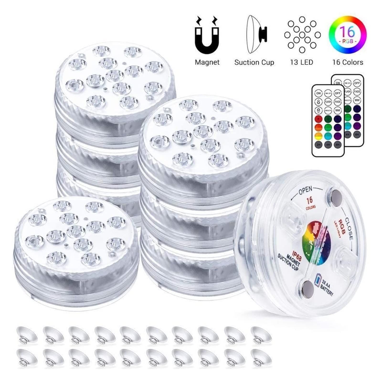 13 diod LED podwodne światło 16 kolorów RGB IP68 wodoodporne oświetlenie do basenu pilot RF zatapialne światła wazonu stawowego Wodoodporne Bezpieczne(1 Controller 3 Lamp)