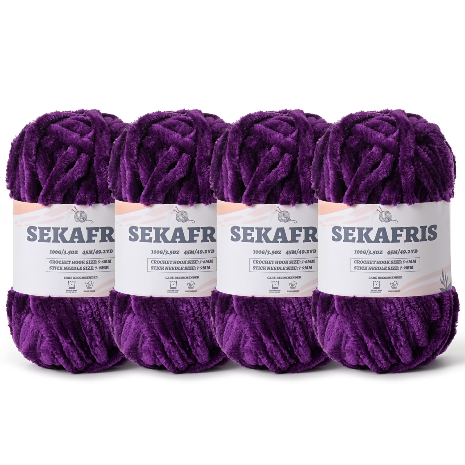 Chenille Velvet Soft Yarn Deep Purple 4 Pack