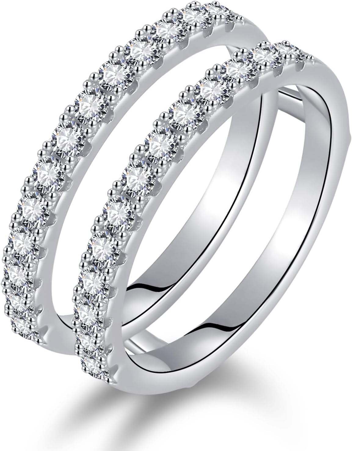 Yaresul 0.6/0.7CT Moissanite Ring Enhancers for Women D Color VVSI Clarity Two Row Round Moissanite Half Eternity Ring, Moissanite Engagement Wedding Rings Enhancers White Gold Plated Size 5-9
