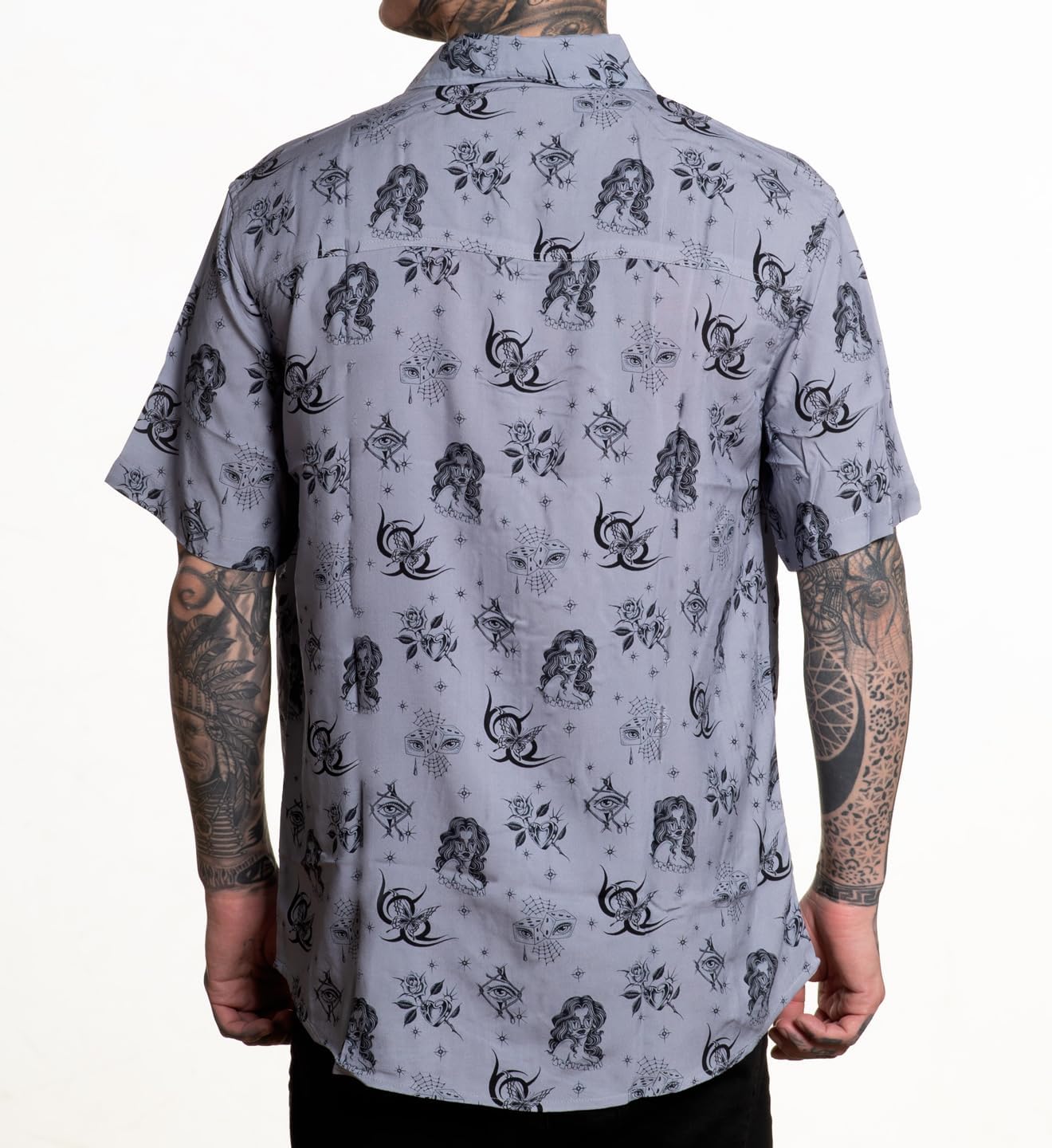 Sullen Men's Garza Flash Button Down Graphic Tattoo Lifestyle Woven Short Sleeve Lightweight Shirt