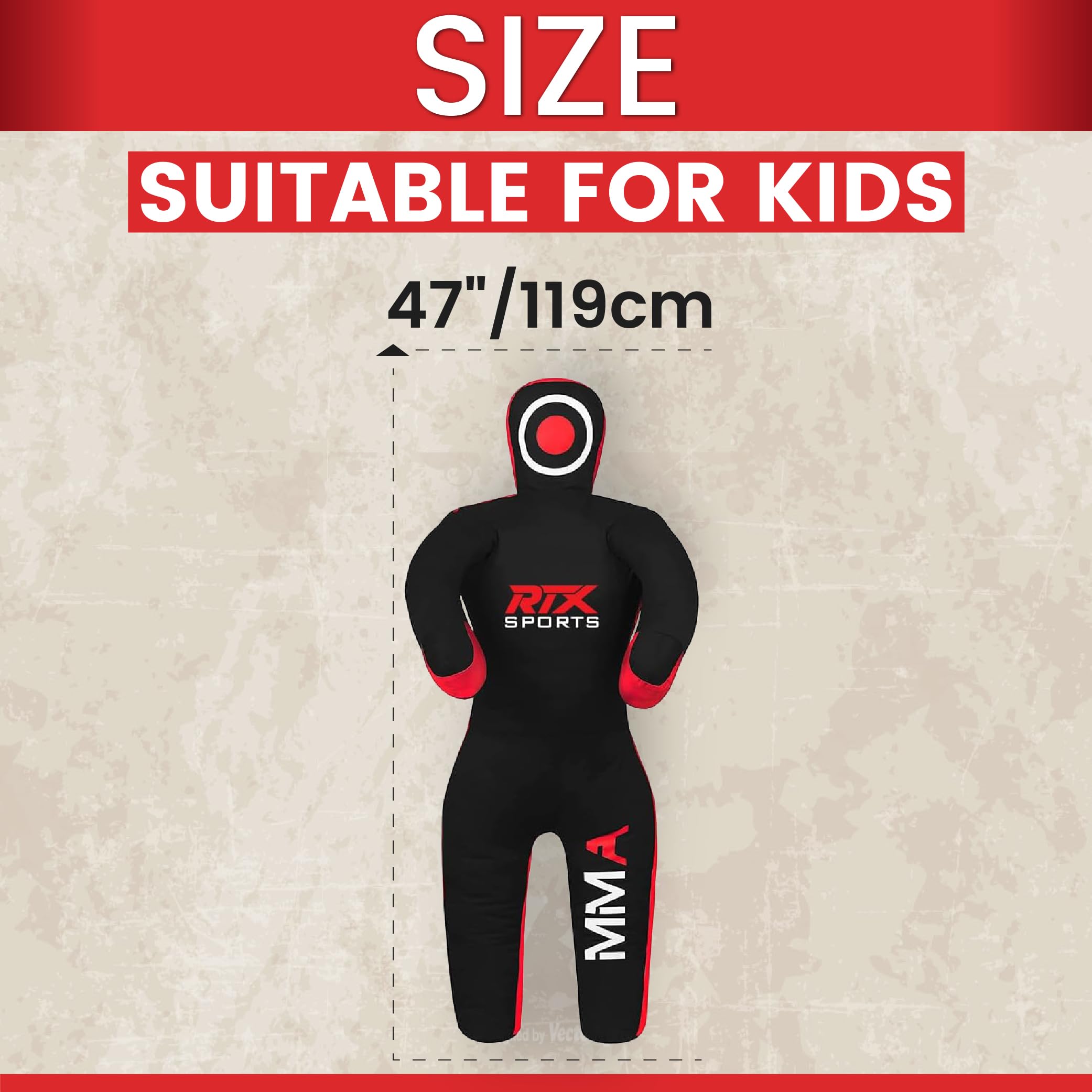 RTX Kids MMA Judo Grappling Dummy - Punch Bag for Brazilian BJJ Jiu Jitsu, Wrestling, MMA Training Canvas Unfilled 47"