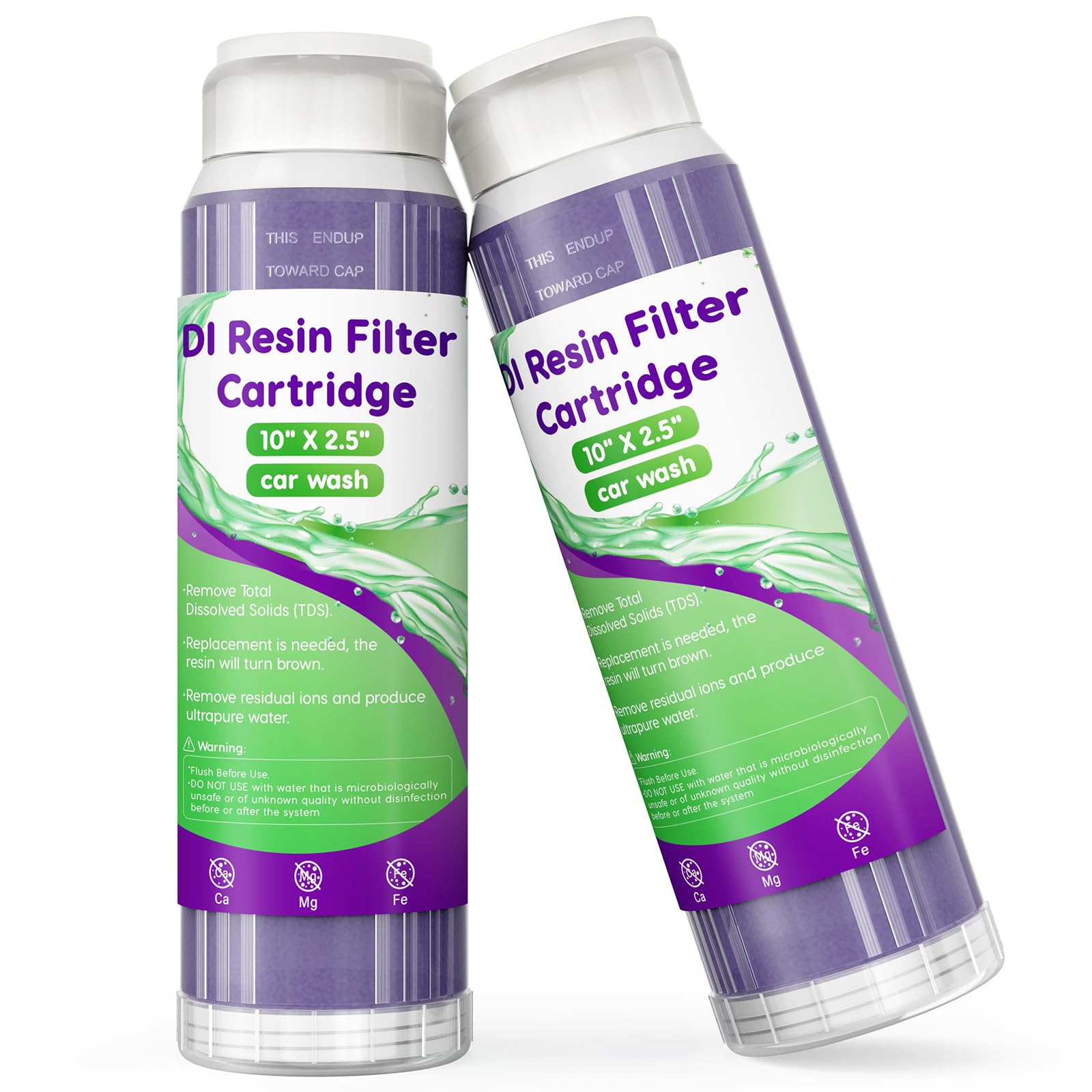WLSINJL Mixed Bed DI Resin Filter Cartridge, 10''x 2.5'' DI Color Changing Replacement Cartridge, Deionized Resin for Spot-Free Car Wash System, Window Cleaning & Aquarium, 2-Pack