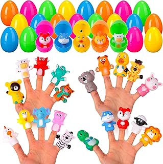 20PACK Easter Eggs PreFilled with Animal Finger Puppets for Easter Party Favors, Basket Stuffers, Easter Egg Fillers, Eggs Hunt, Classroom Prize Supplies.