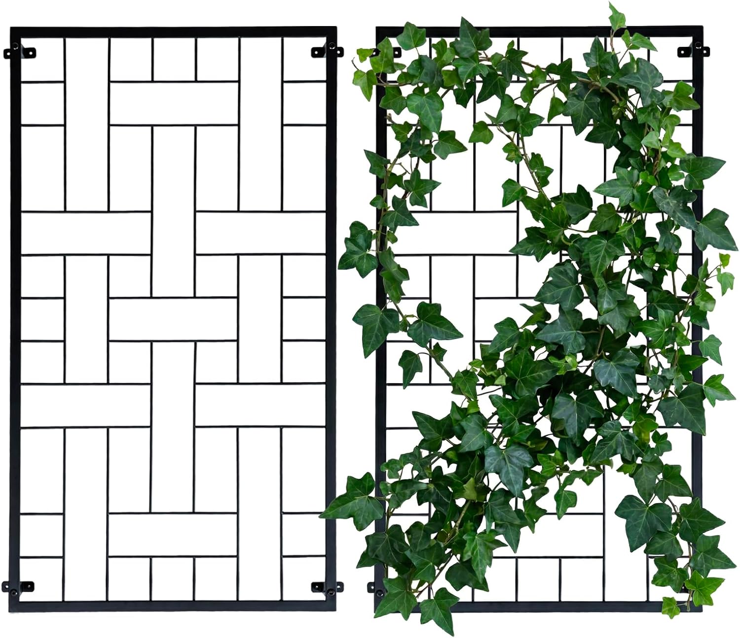 MyGift Set of 2 Large 3-Foot Matte Black Metal Wire Garden Trellises – Wall-Mounted Geometric Lattice Supports for Climbing Plants and Vines