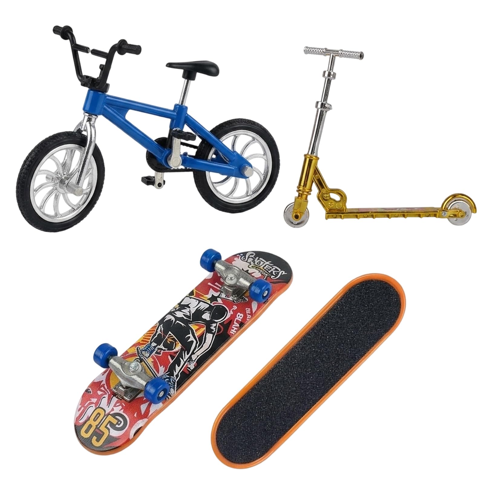 YTPAFK 4 Pcs Finger Scooter, Finger BMX, Finger Skateboards Set, Mini Vehicles for Motor Skills Development and Stress Relief, Includes 9.5cm Skateboard, 10.5cm Scooter and Bicycle