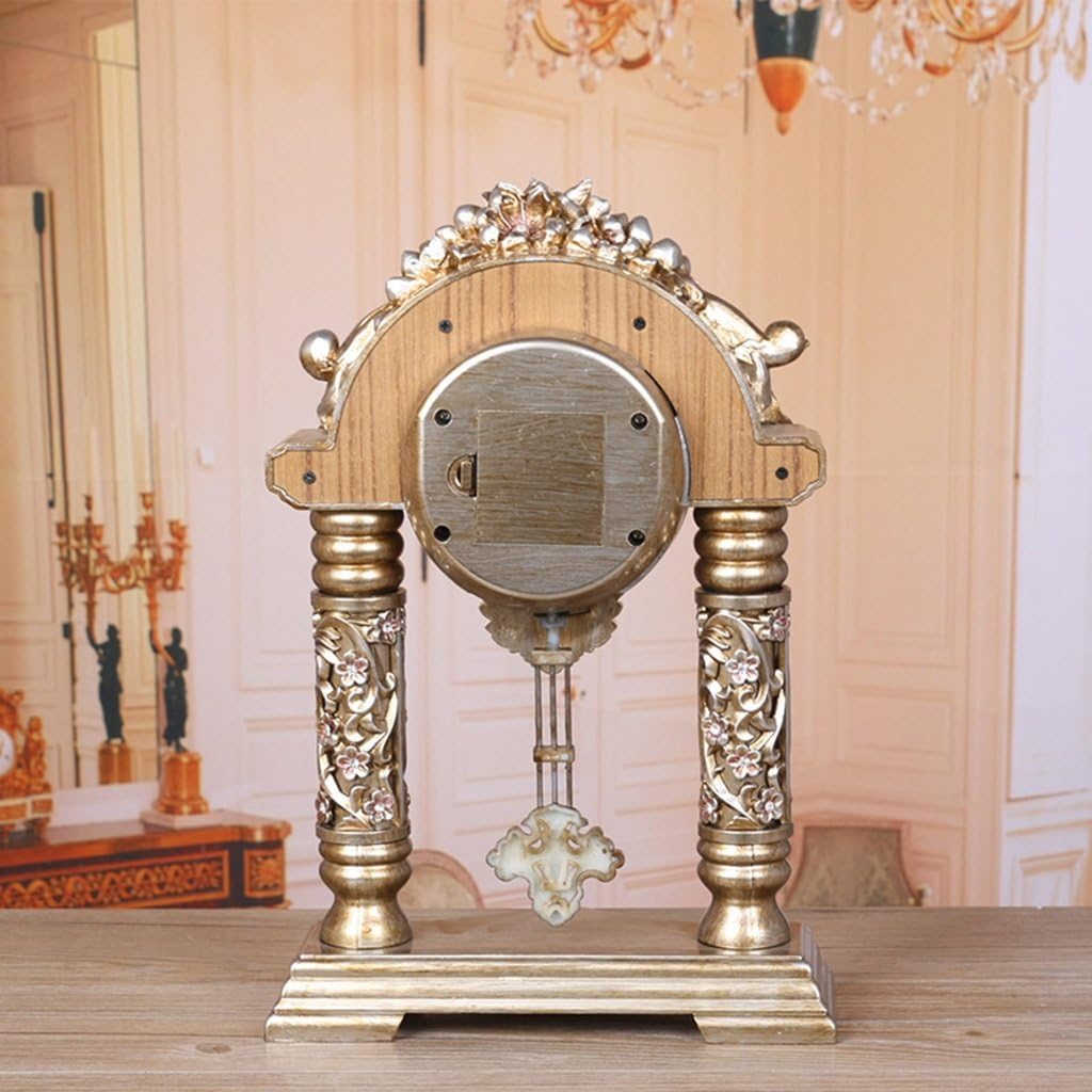 Retro Desk Clock and Table Clock Retro Table Clock,European Retro Mantel/Mantle Rhythm Resin Quartz Clock Living Room Desk Shelf Clocks Shelf Clock (Color : Bronze)