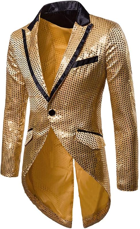 Cloudstyle Mens Sequin Tailcoat Swallowtail Suit Jacket Party Show Tux Coat | Shiny sequin peak lapel luxurious suitable for special occasions masquerade circus performance celebration cosplay