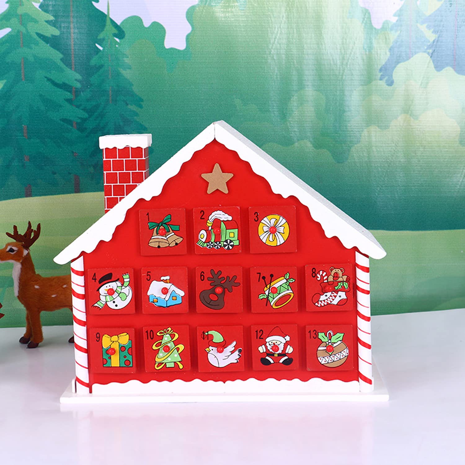 Weihnachts-Adventskalender Holz Haus mit 24 Schubladen zum Befüllen Kleine Geschenke Urlaub Countdown bis Weihnachtsdekoration (Haus)