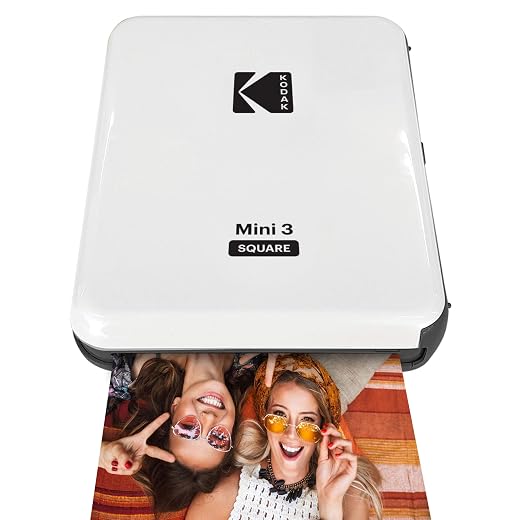 KODAK All-New Mini 3 Square Instagram Size Bluetooth Portable Photo Printer with 4PASS Technology - White