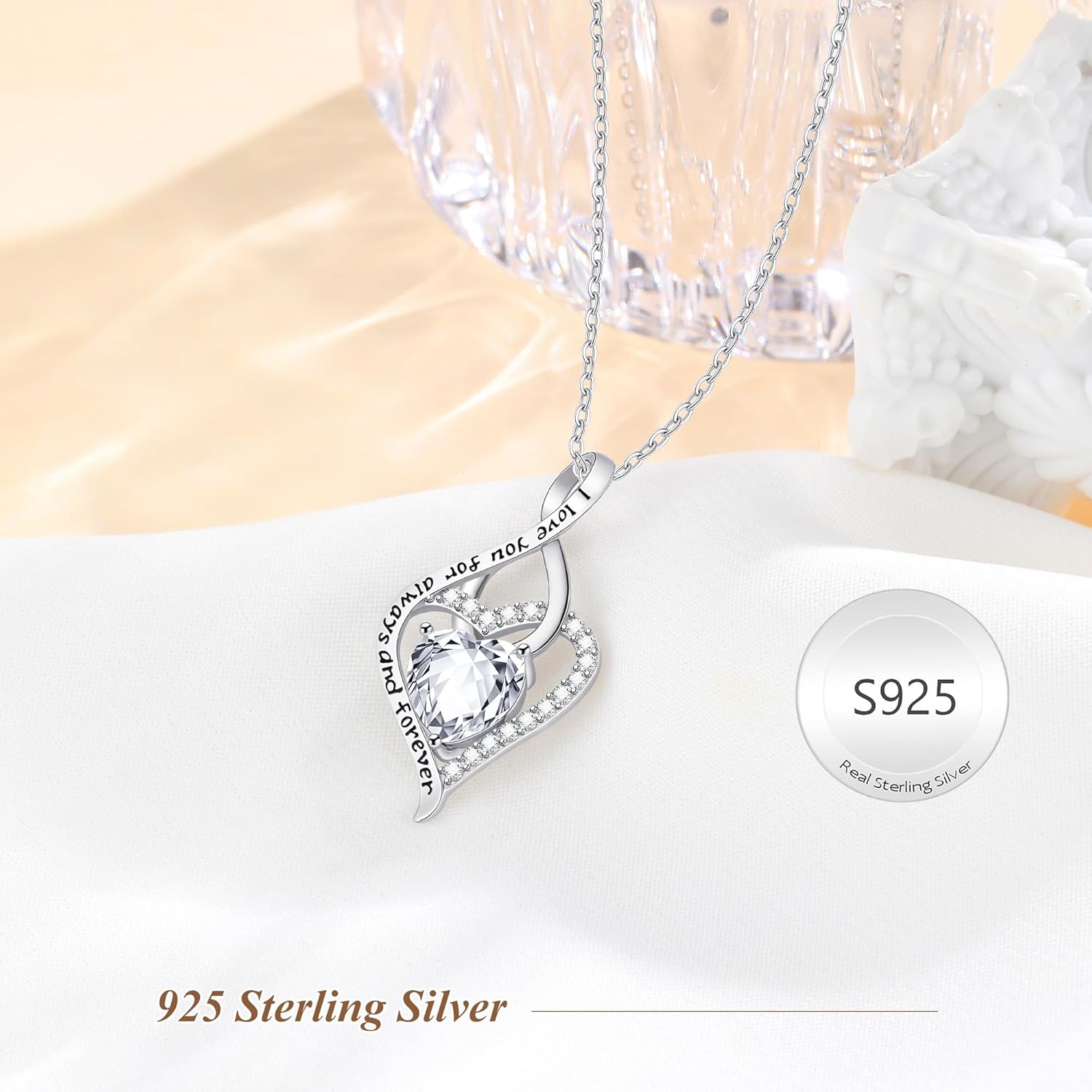 925 Sterling Silver Necklace Jewelry for Women- Exquisite Zircon Trendy Dainty Adjustable Chain Forever Love Pendant Necklace Heart Round Teardrop Birthday Anniversary Valentines Day Gift for Wife - Image 6