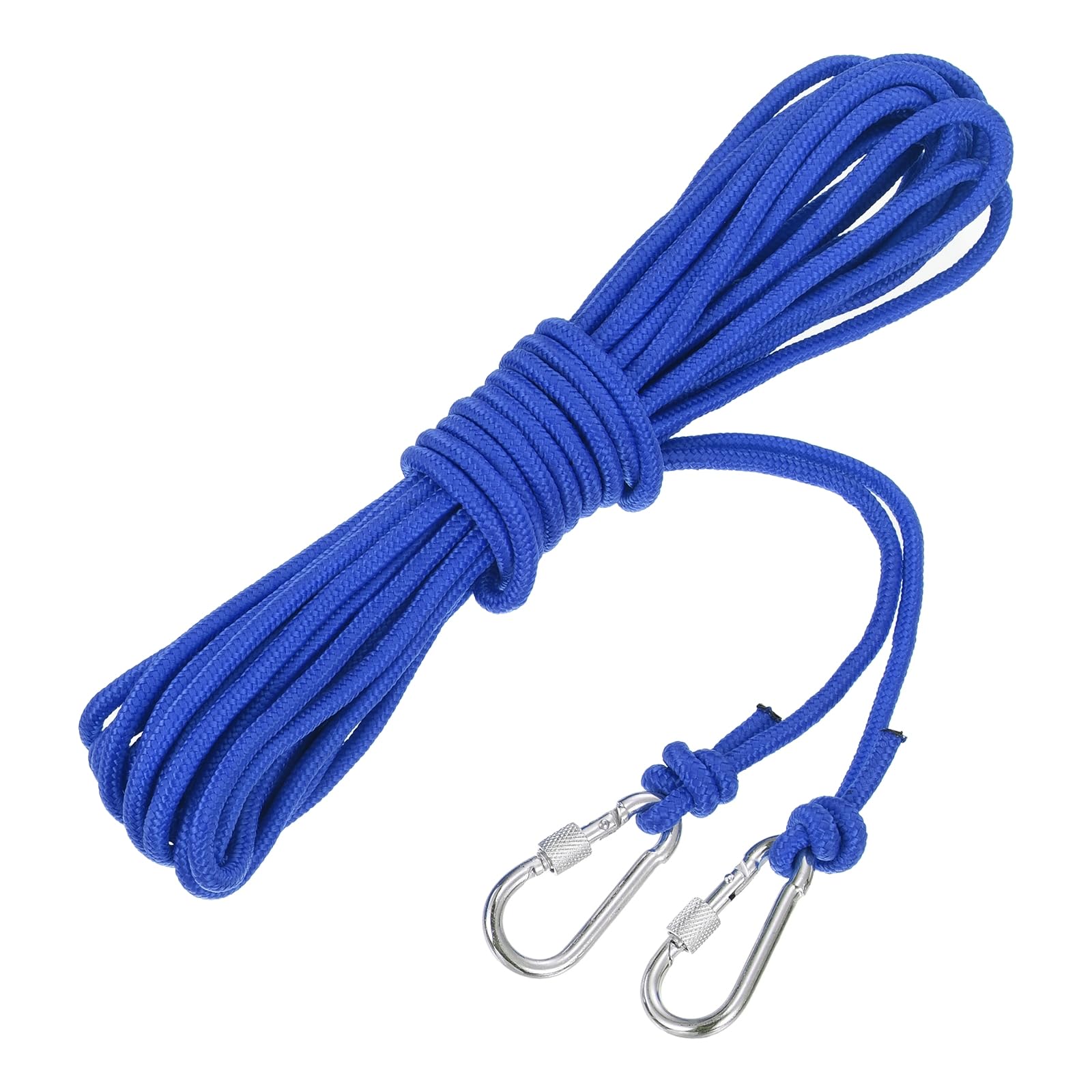 QUARKZMAN Cuerda de Anclaje de Polipropileno Trenzado Hueco con Gancho, 1/4 Pulgada 33 pies Línea Flotante de Nylon para Ancla de Barco de Vida en la Piscina Marina, Azul