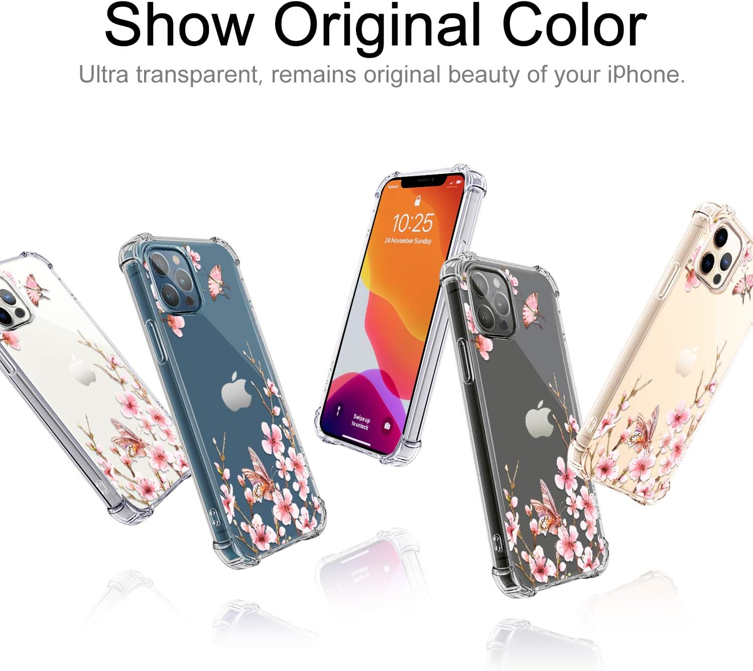 hepix Floral Case Competiable with iPhone 12 Pro Max Case 6.7 inch 5G 2020, Pink Flowers Design Case, Soft TPU Stylish Slim Thin Cute Raised Lips Anti-Scratch Shockproof Protective Case, Plum Blossom